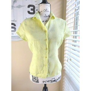 St. Tropez West 100% Linen Cap Sleeve Button-down Top Size MediumYellow